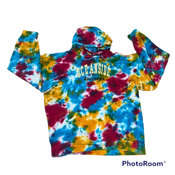 dimco apparel Other - Tie dye beach surfer long sleeved hoodie neon pink blue yellow, front pocket, XL